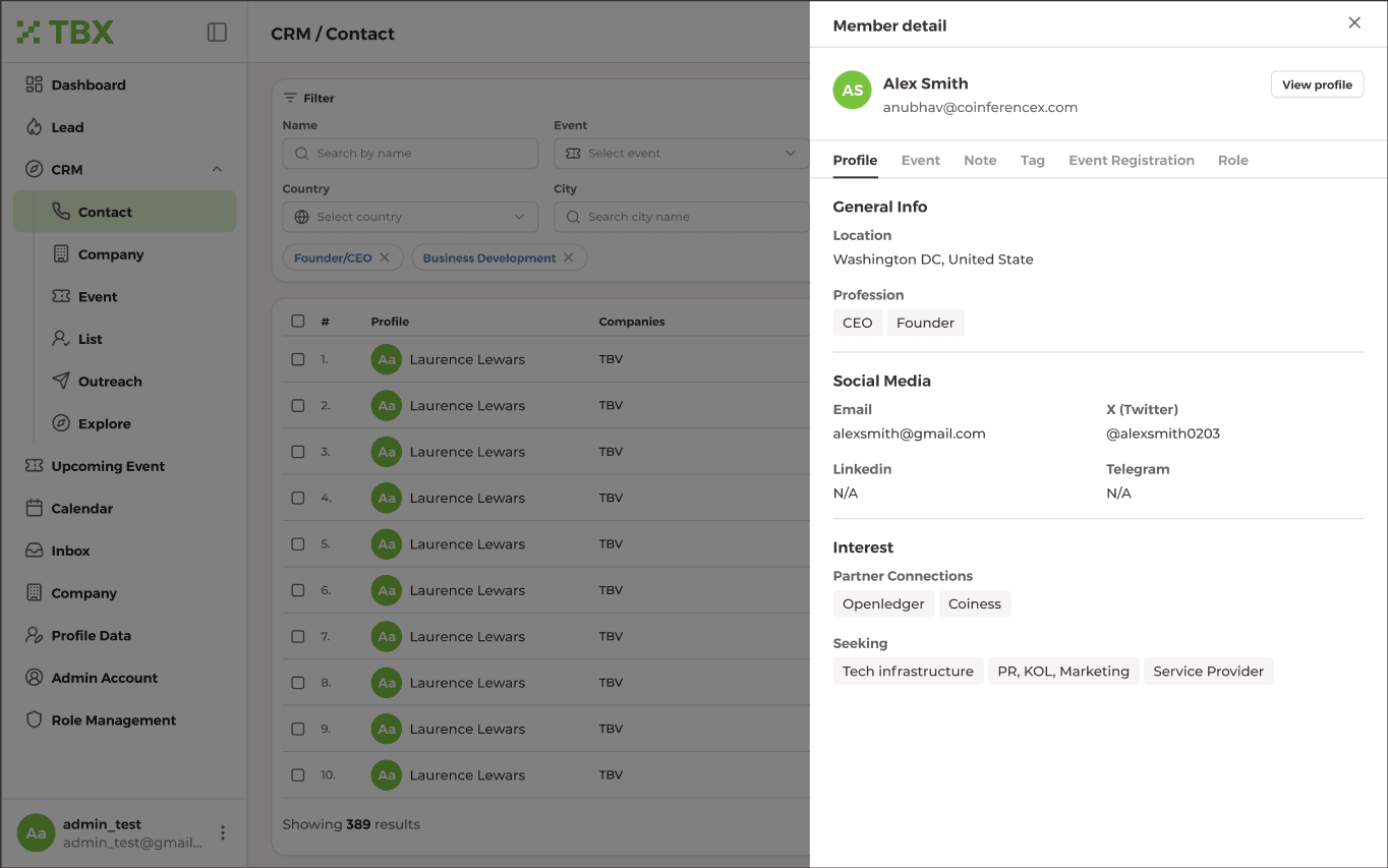 TBX Platform Dashboard - Member Access